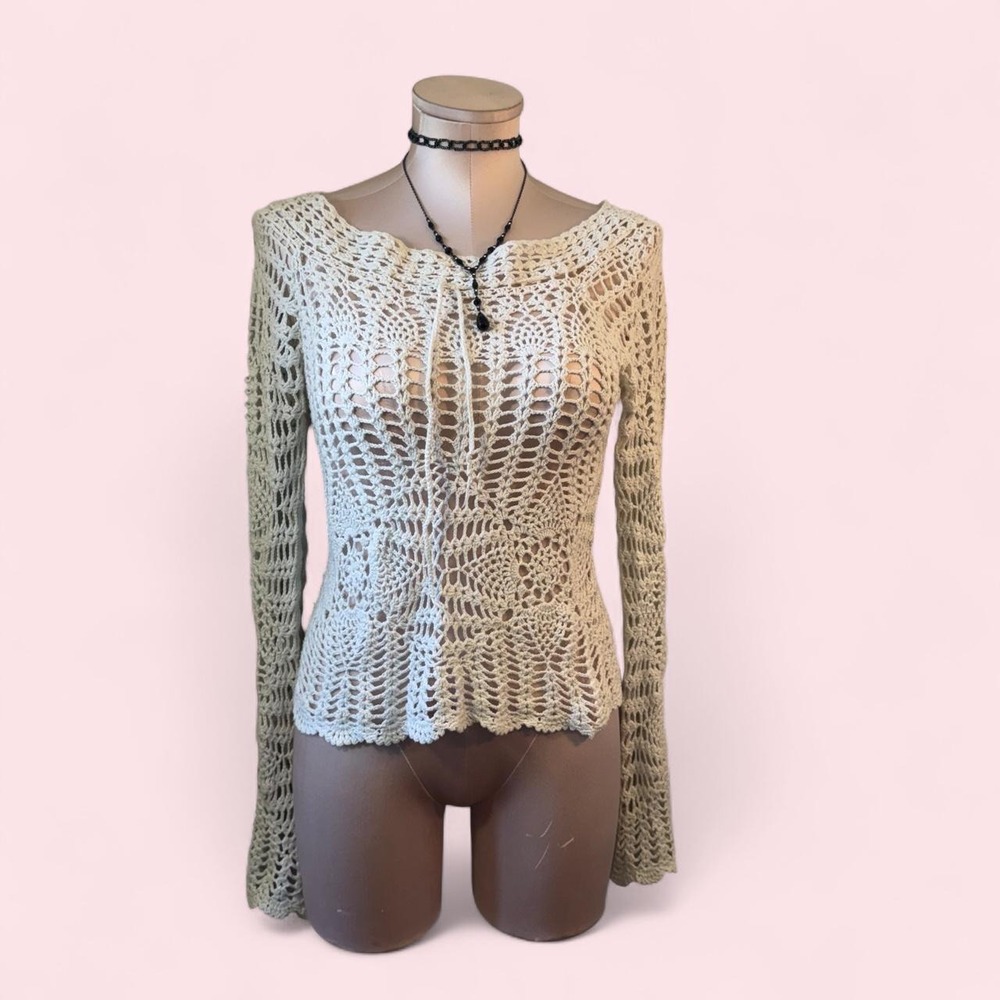 Cream crochet long sleeve top